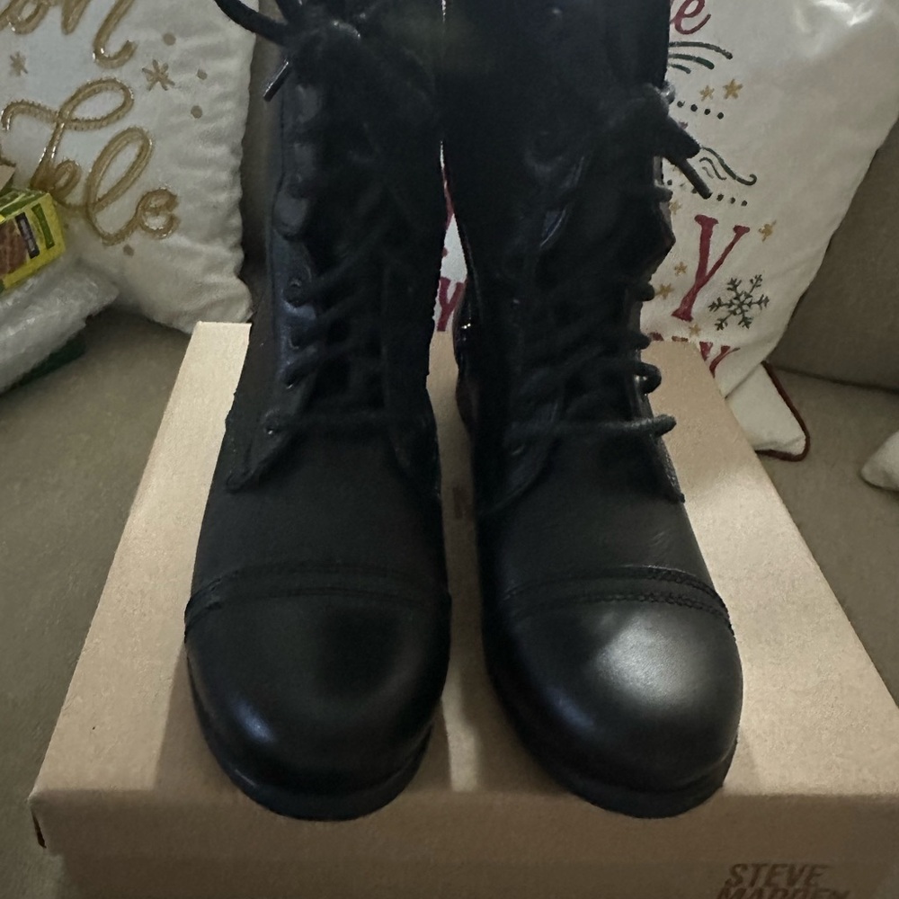 Steve Madden Black Leather Troopa  Boots for Women